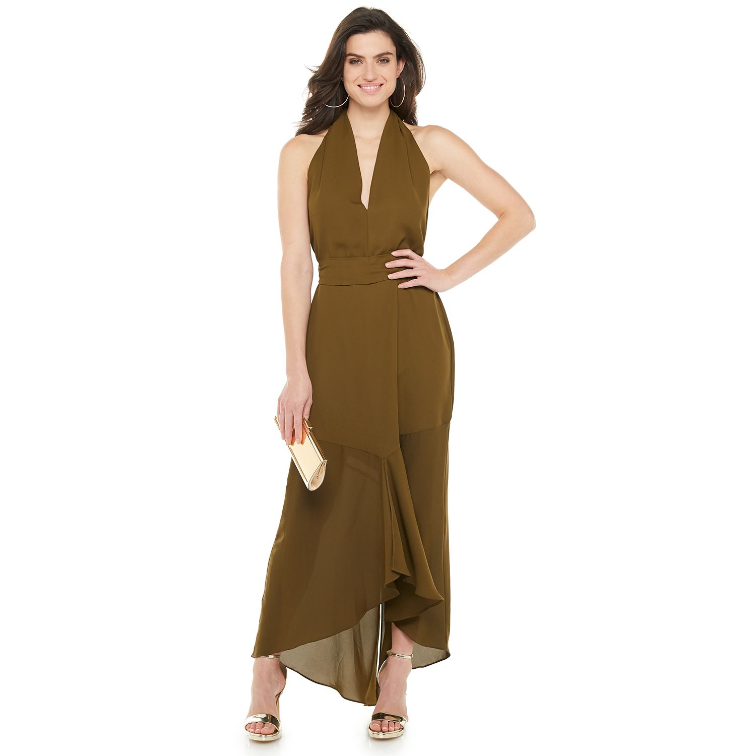 v neck halter maxi dress