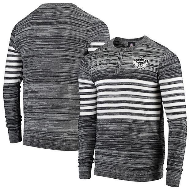 Men's Gray Oakland Raiders Retro Marled Knit Long Sleeve Henley T-Shirt