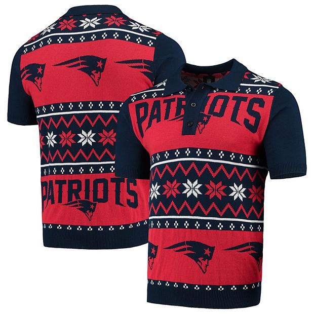 Men's Navy/Red New England Patriots Ugly Sweater Knit Polo