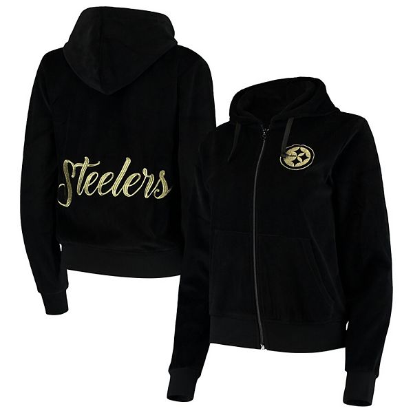 Women's Pittsburgh Steelers Black Velour Suit Full-Zip Hoodie