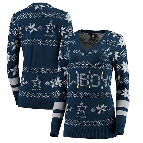 Women's Navy Dallas Cowboys Light-Up V-Neck Ugly Sweater