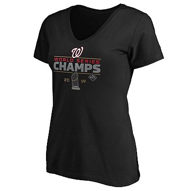 Women's Majestic Black Washington Nationals 2019 World Series Champions Signature Roster V-Neck T-Shirt