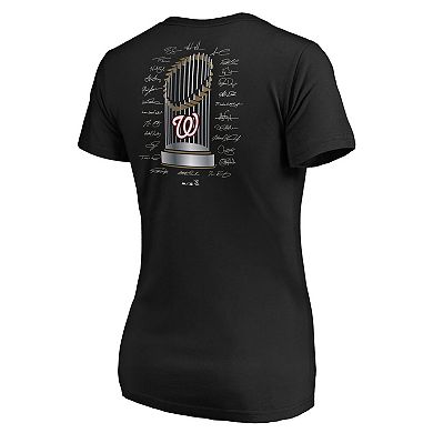 Women's Majestic Black Washington Nationals 2019 World Series Champions Signature Roster V-Neck T-Shirt