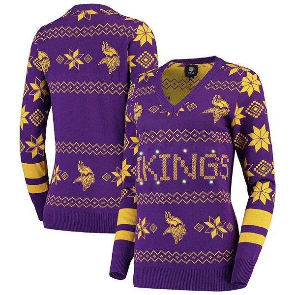 Women's Purple Minnesota Vikings Light-Up V-Neck Ugly Sweater