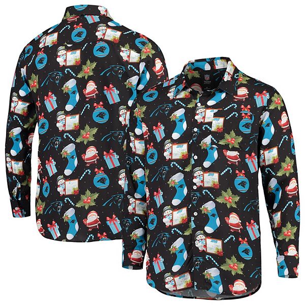 Men's Black Carolina Panthers Winter Explosion Long Sleeve Woven Button-Up  Shirt