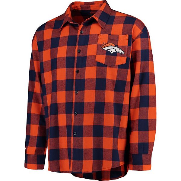 Men's Klew Orange Denver Broncos Large Check Flannel Button-Up Shirt