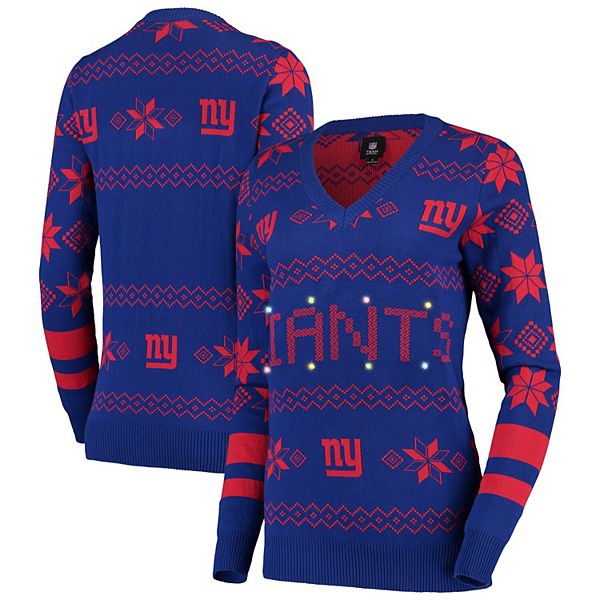 Women's Royal New York Giants V-Neck Bluetooth Light Up Tri-Blend Ugly  Sweater