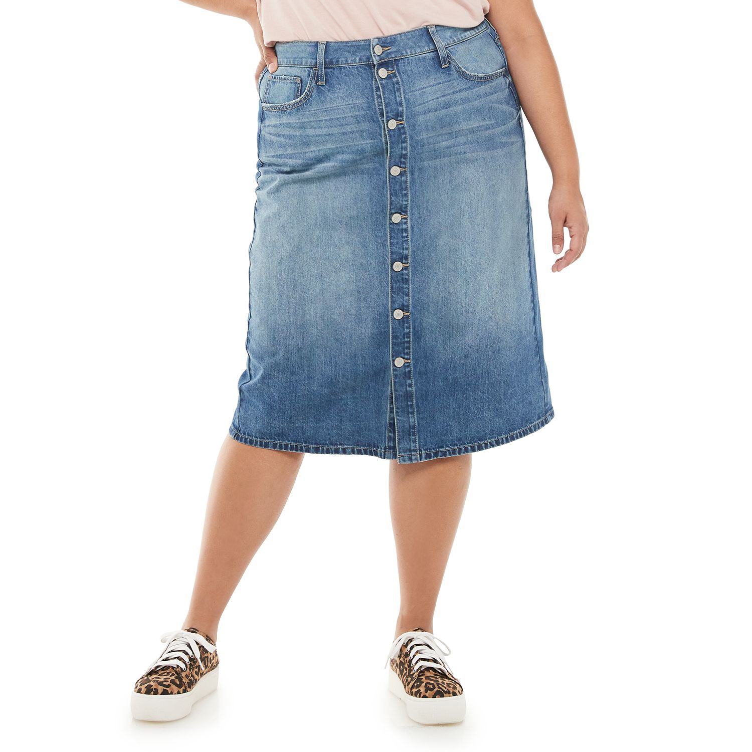 plus size denim midi skirt