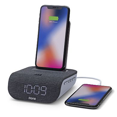 iHome Timebase Dual Charging Bluetooth Alarm Clock with Wireless & USB Charging