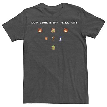Men's Nintendo Legend Of Zelda Buy Somthin' Will Ya Pixel Art Collage Graphic Tee