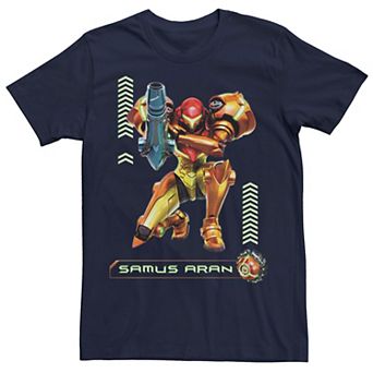 Men's Nintendo Metriod Samus Aran Kneel Blaster Detailed Graphic Tee