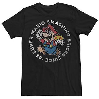 Men's Nintendo Super Mario Smashing Bricks Vintage Jump Graphic Tee