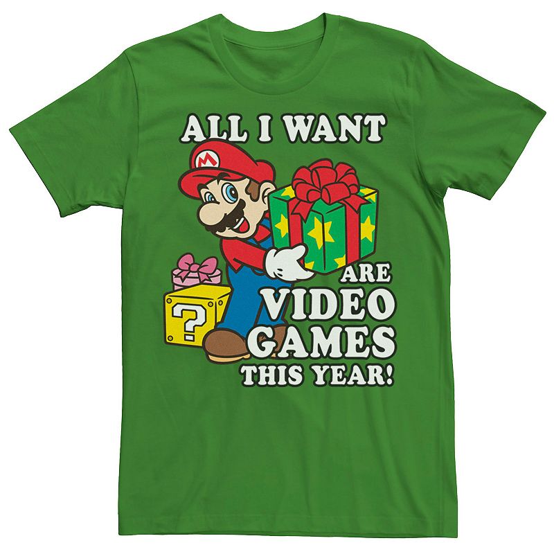 Men's Nintendo Super Mario I Want Video Games Present Graphic Tee, 