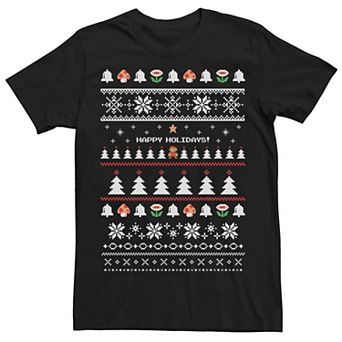 Men's Nintendo Super Mario Happy Holidays Pixels Tee