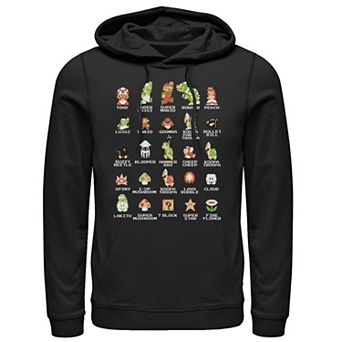 Men's Nintendo Super Mario 8-bit Pixel Icons List Hoodie