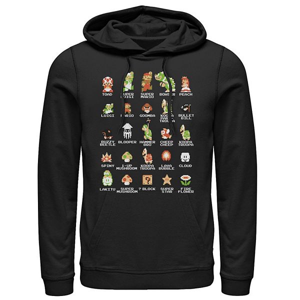 Men S Nintendo Super Mario 8 Bit Pixel Icons List Hoodie