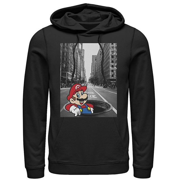 Men s Nintendo Super Mario Street Pop Up Black And White Photo Hoodie