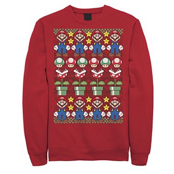 Men's Nintendo Super Mario Character Stack Ugly Christmas Sweater Style Sweatshirt