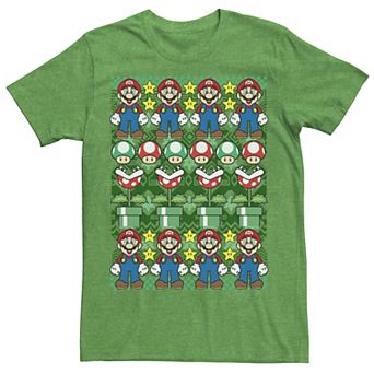 Men's Nintendo Super Mario Character Stack Ugly Christmas Sweater Style Tee