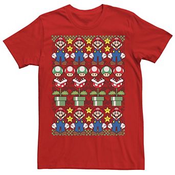 Men's Nintendo Super Mario Character Stack Ugly Christmas Sweater Style Tee