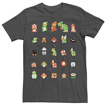 Men's Nintendo Super Mario 8-bit Retro Icon Grid Tee