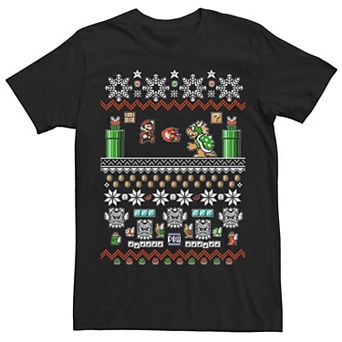 Men's Nintendo Super Mario And Bowser 8-Bit Ugly Christmas Tee
