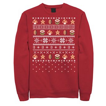 Men's Nintendo Super Mario Stars & Flowers Holiday Pattern Sweatshirt