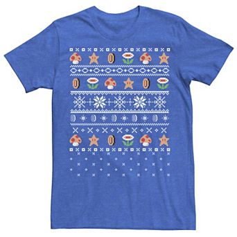 Men's Nintendo Super Mario Stars & Flowers Holiday Pattern Tee