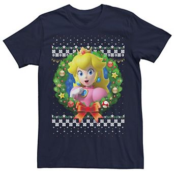Men's Nintendo Super Mario 3D Peach Christmas Wreath Graphic Tee
