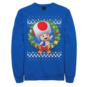 Men's Nintendo Super Mario 3D Toad Christmas Wreath Graphic Fleece Sweatshirt