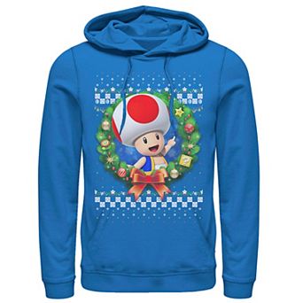 Men's Nintendo Super Mario 3D Toad Christmas Wreath Graphic Hoodie