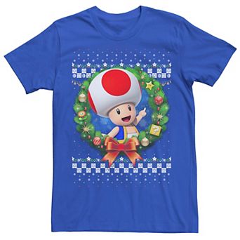 Men's Nintendo Super Mario 3D Toad Christmas Wreath Graphic Tee