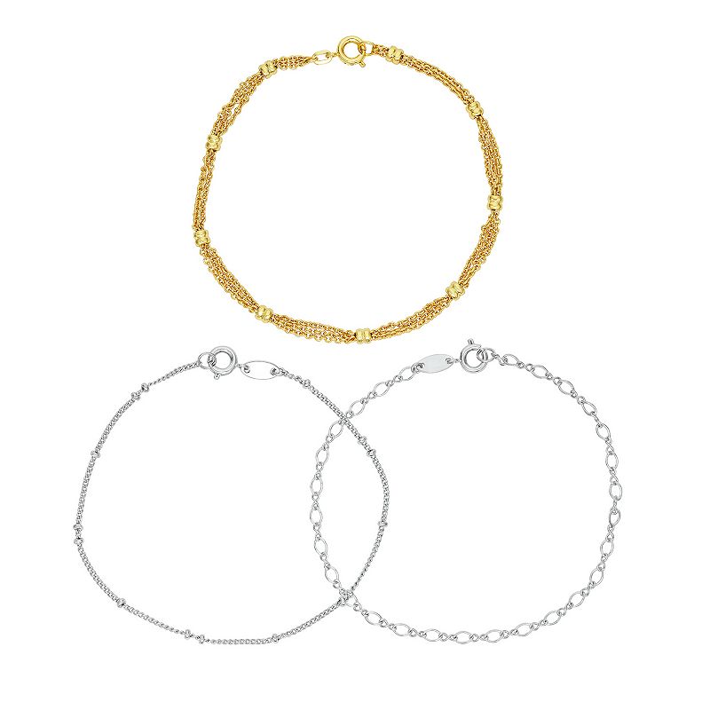 Sarafina Two-Tone Bracelet Set, Womens, Size: 7.5, White
