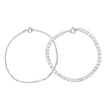 Sarafina Cubic Zirconia Tennis Bracelet & Chain Bracelet Set