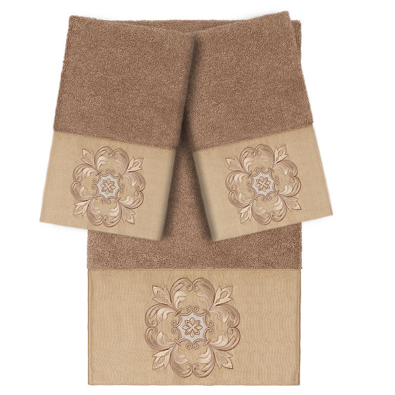 Linum Home Textiles Turkish Cotton Alyssa 3-piece Embellished Bath Towel Set, Latte
