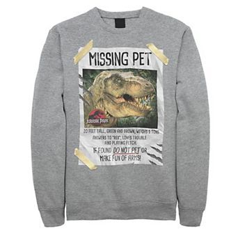 Men's Jurassic Park Missing Pet T-Rex Poster Taped Sweashirt