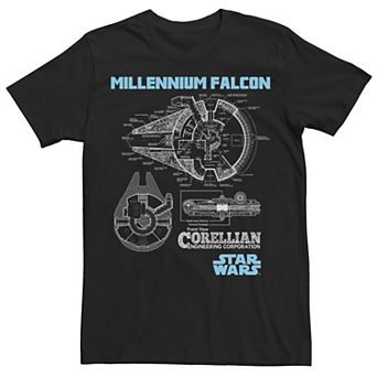 Men's Star Wars Millennium Falcon Corellian Trade Ship Schematic Tee