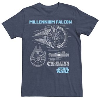 Men's Star Wars Millennium Falcon Corellian Trade Ship Schematic Tee