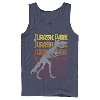 Men's Jurassic Park T-rex Skeleton Over Gradient Text Tank Top