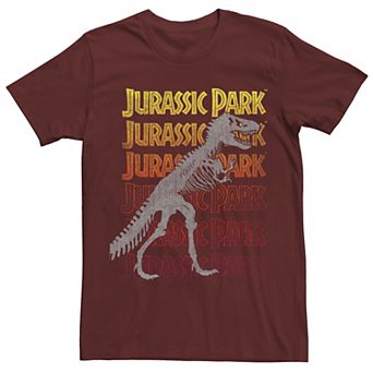 Men's Jurassic Park T-rex Skeleton Over Gradient Text Tee