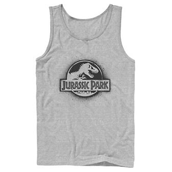Men's Jurassic Park All White Spray Paint Stencil Movie Logo Tank Top