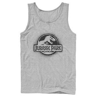 Men's Jurassic Park All White Spray Paint Stencil Movie Logo Tank Top