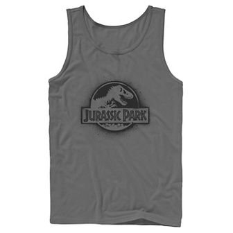 Men's Jurassic Park All White Spray Paint Stencil Movie Logo Tank Top