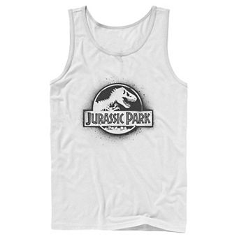 Men's Jurassic Park All White Spray Paint Stencil Movie Logo Tank Top