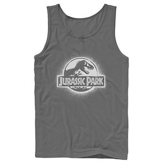 Men's Jurassic Park All White Spray Paint Stencil Movie Logo Tank Top