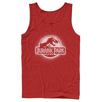 Men's Jurassic Park All White Spray Paint Stencil Movie Logo Tank Top