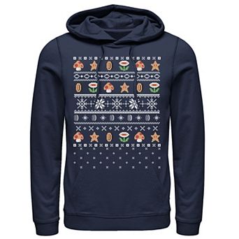 Men's Nintendo Super Mario Stars & Flowers Holiday Pattern Hoodie