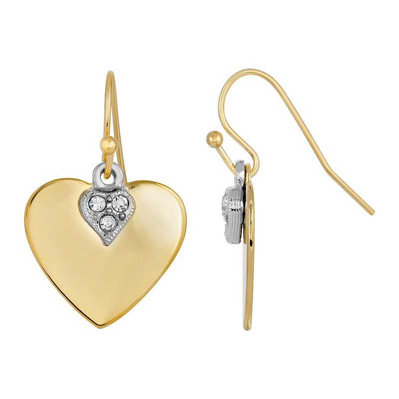 1928 14k Gold-Dipped And Clear Crystal Heart Earrings, Womens