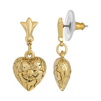 1928 14k Gold-Dipped Textured Heart Drop Earrings