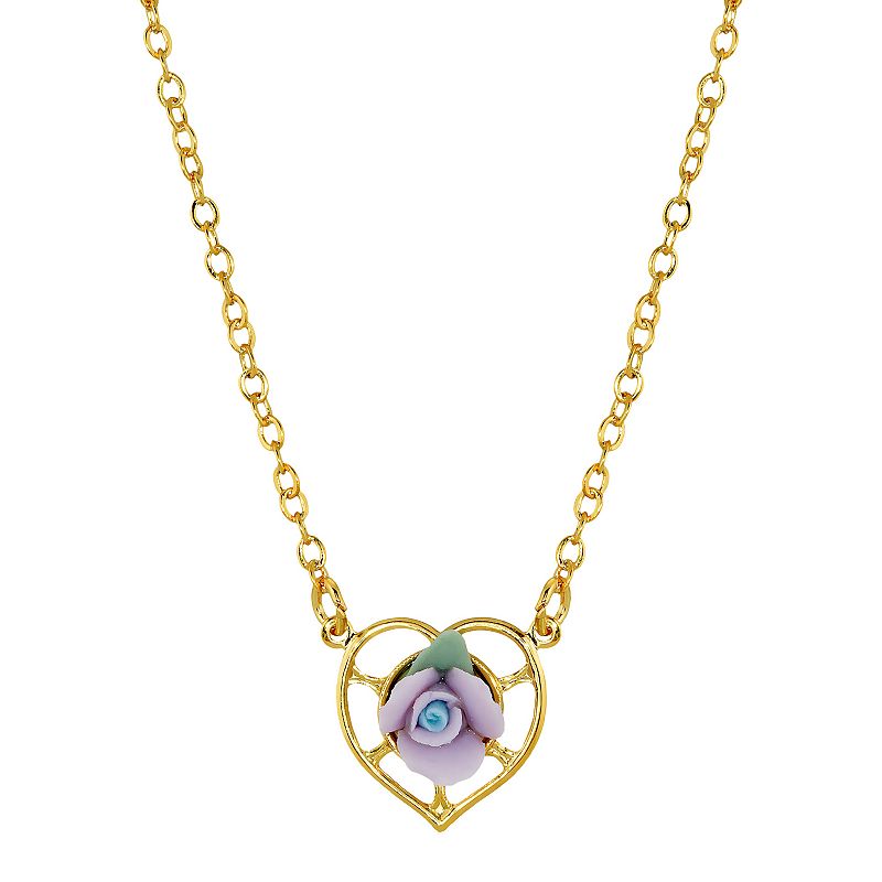 1928 14k Gold-Dipped Porcelain Rose Heart Necklace, Womens, Purple